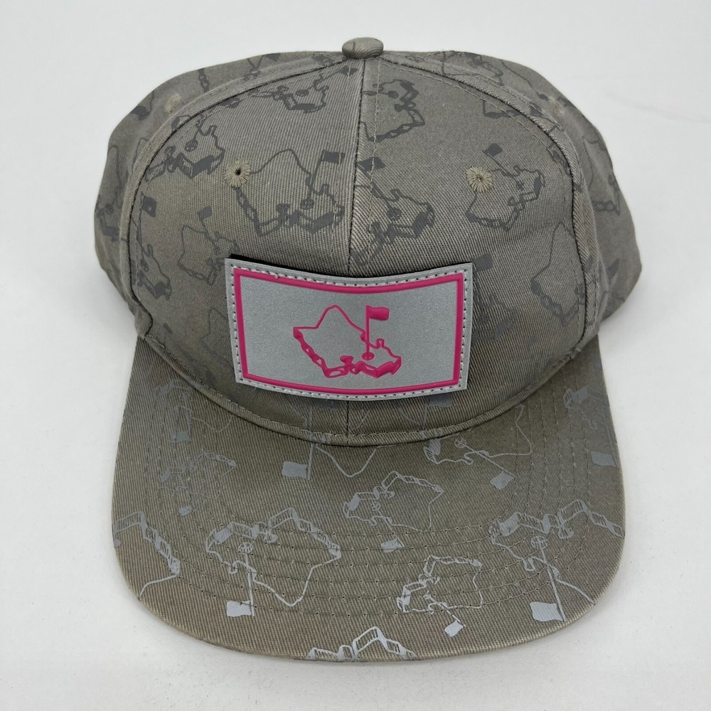 Oahu Golf Apparel Mens Grey Pink Island Print Reflective Snapback Hat OGA Cap